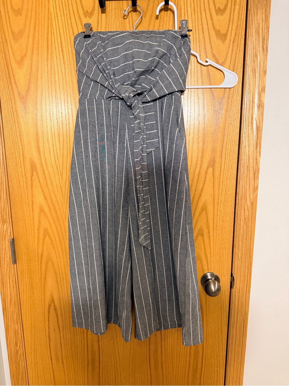 Striped Gray Strapless crop Wide-Leg Jumpsuit